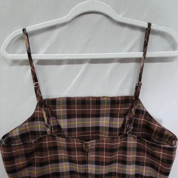 GB Plaid Dress JR. Junior XL Sleeveless Short Brown Plaid Preppy Dark Academia - Picture 13 of 16